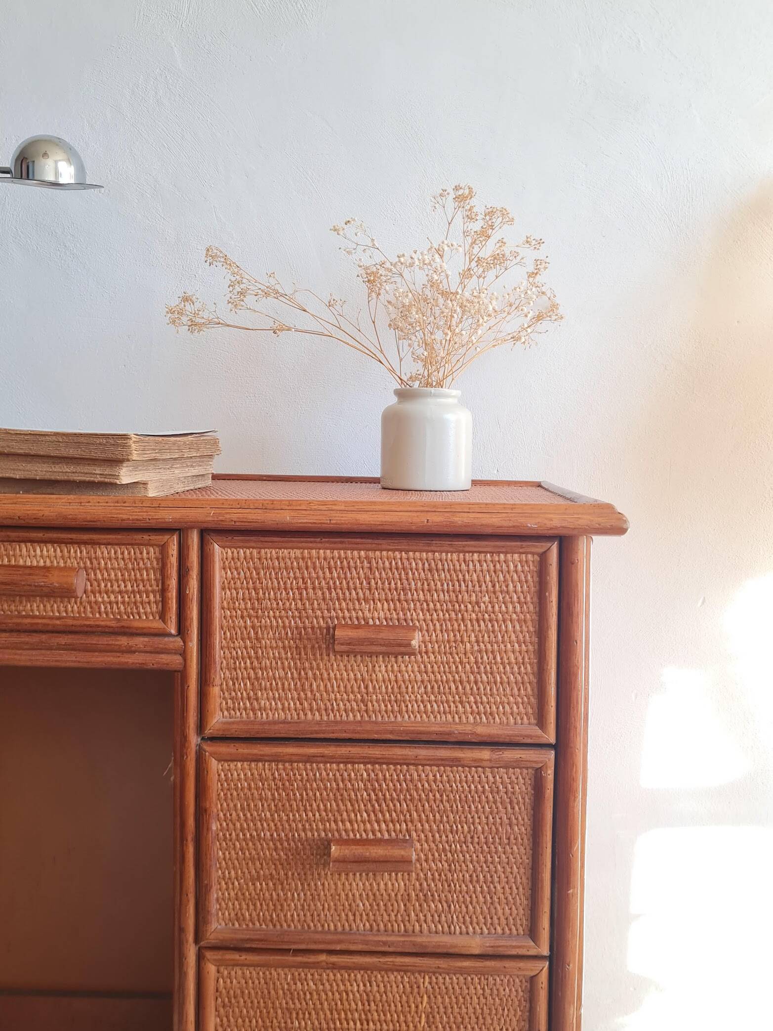 Vintage rattan desk from the 1970s.