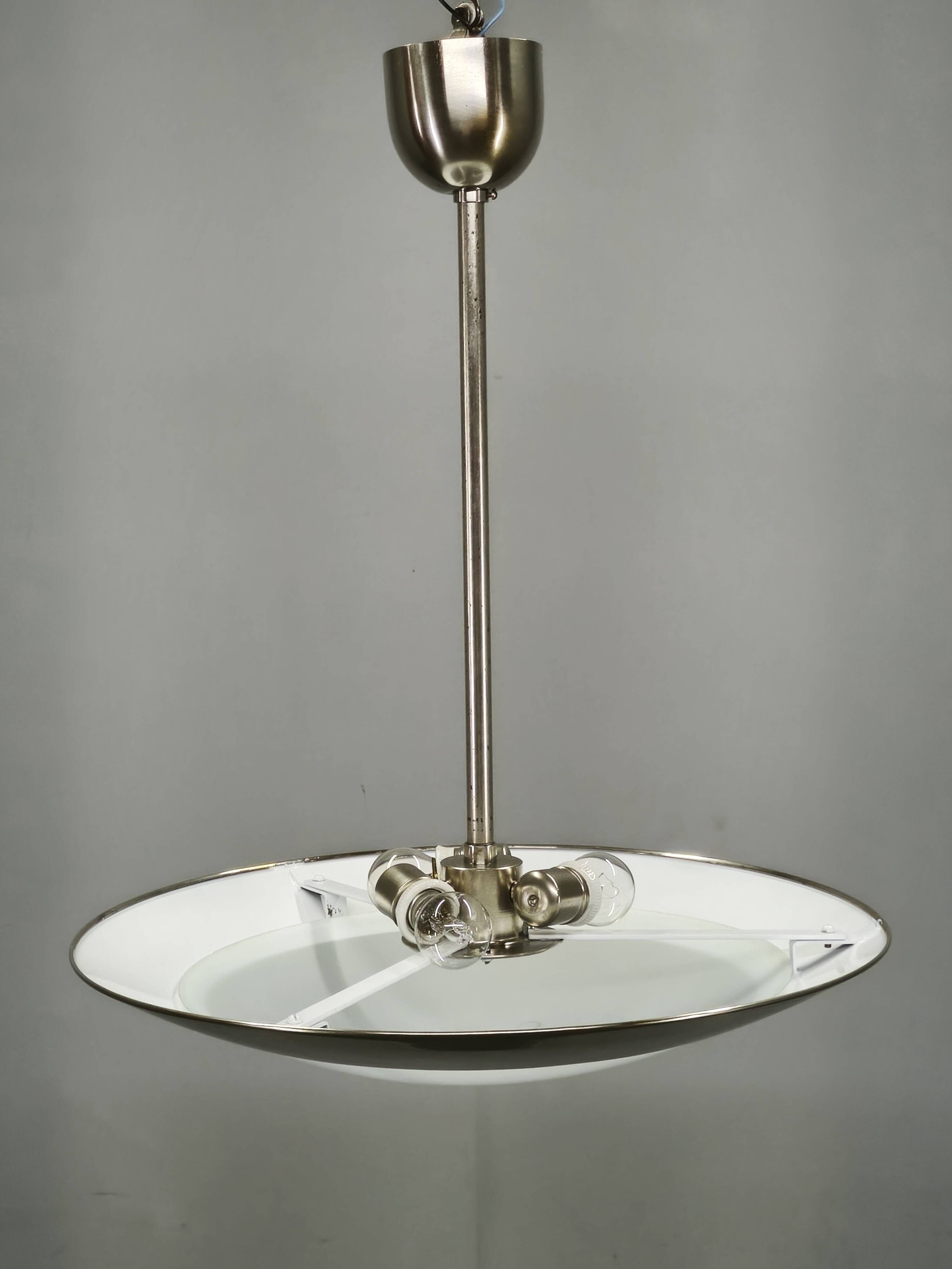 1930s Bauhaus Chrome and Glass Pendant Light from Czechoslovakia