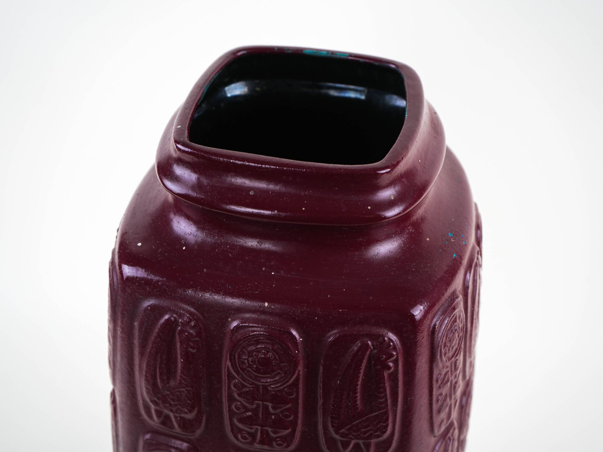 Bay Keramik ceramic vase with floral relief, burgundy glaze, Germany, 1970s