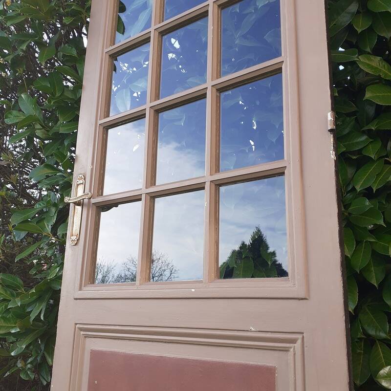 Old moulded glass communication door 221x83cm 15 small panes