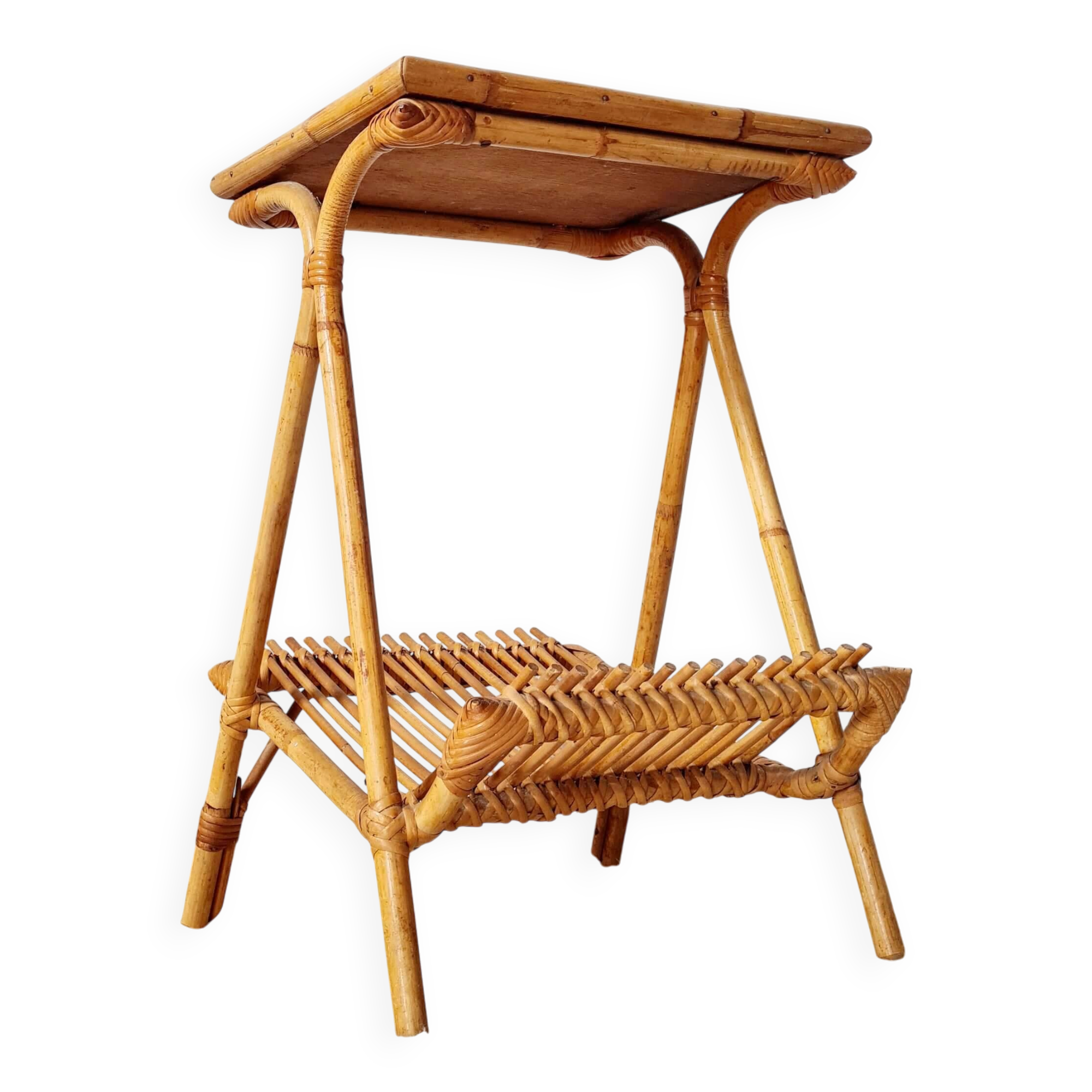 Side table magazine rack in rattan - 1960s design