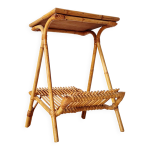 Table d'appoint porte-revues - rotin 1960 design