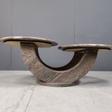 Table basse vintage à deux niveaux en marbre, années 1970