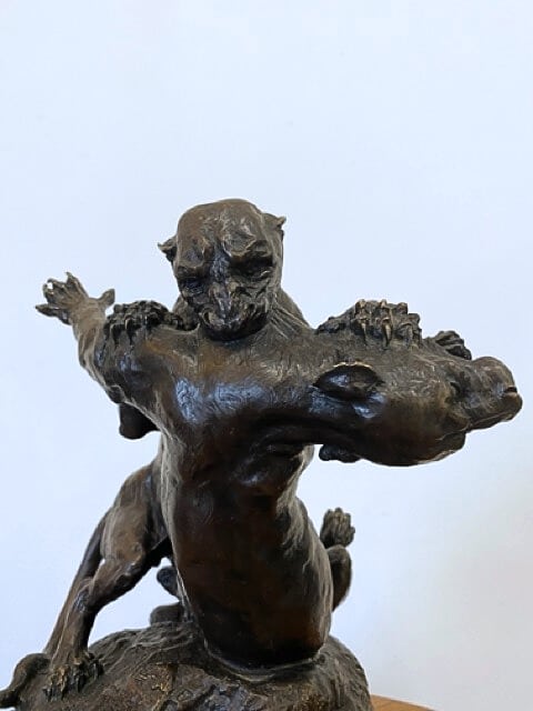 Bronze animalier, two fighting panthers by Georges Gardet, 1920