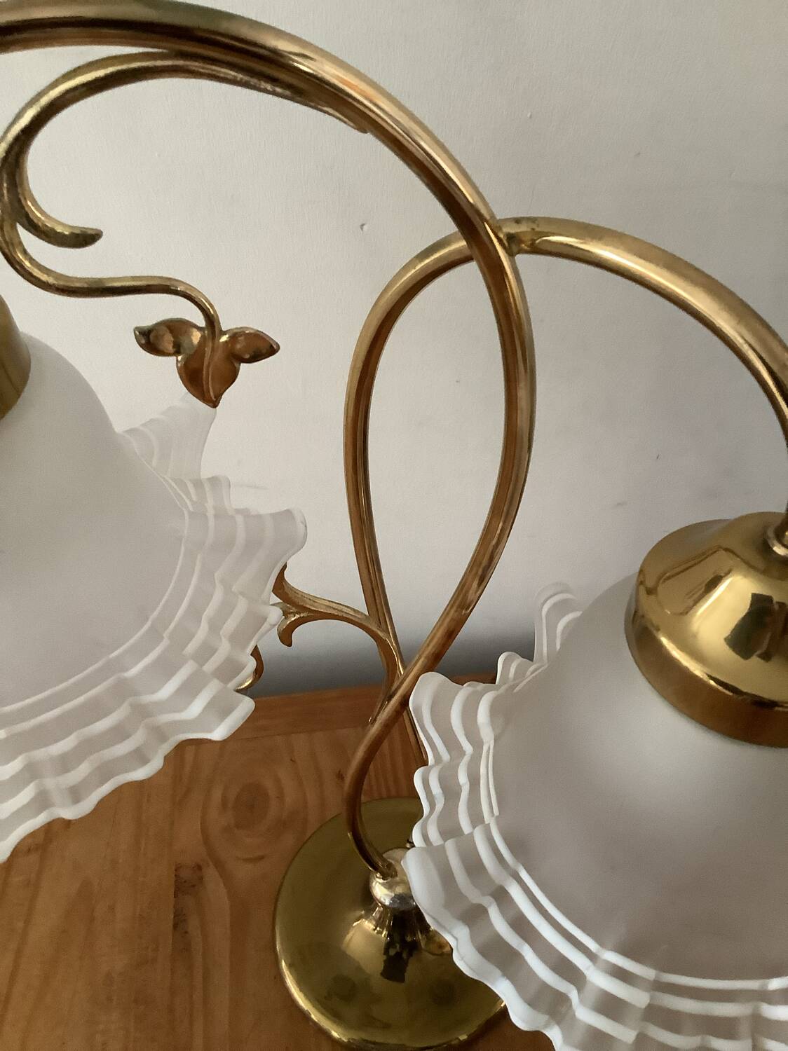 Vintage brass lamp and handkerchief globes