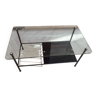 Table basse en verre et métal – Design Pierre Guariche – Années 50-60