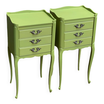 Pair of Louis XV style khaki bedside tables