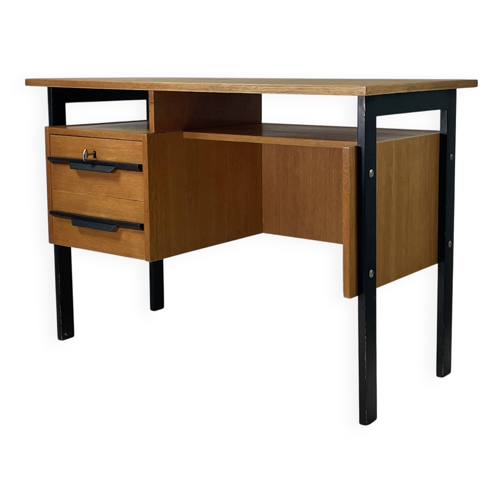 Vintage oak and black wood desk from the 60s