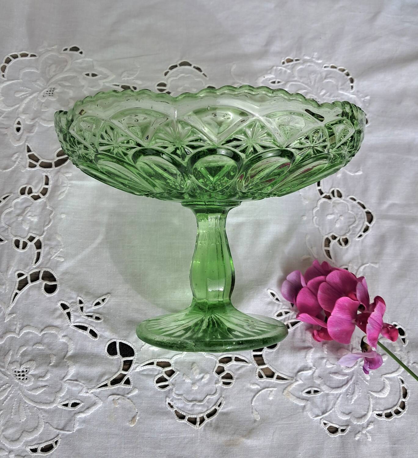 Green glass fruit bowl