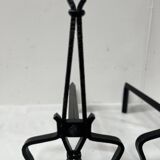 Pair of wrought and hammered iron bedside tables, 20th century