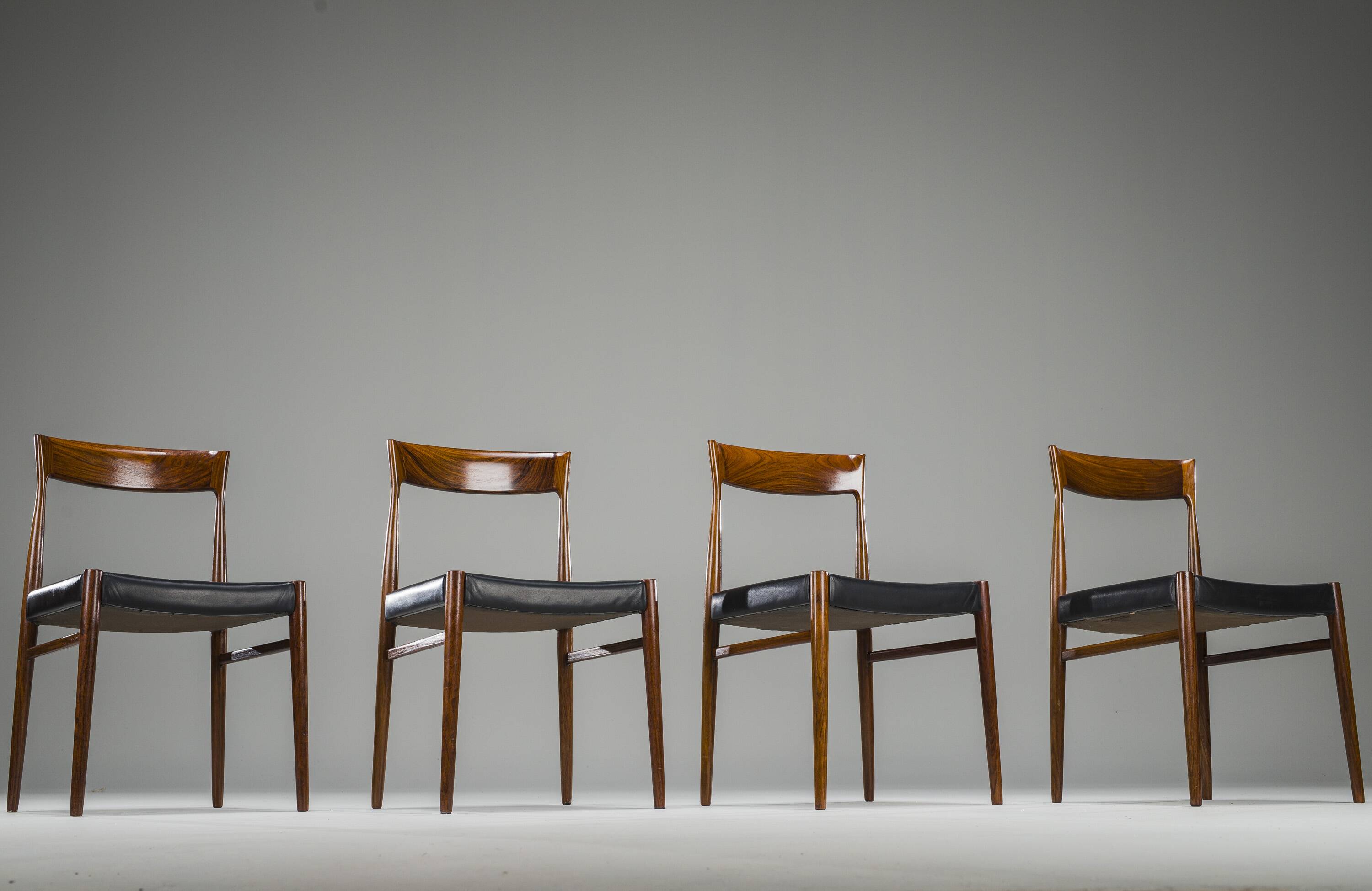 Mid-Century Palisander Dining Chair with Lether, 1950s, Set of 4