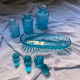 Toiletries and vintage blue glass bottles