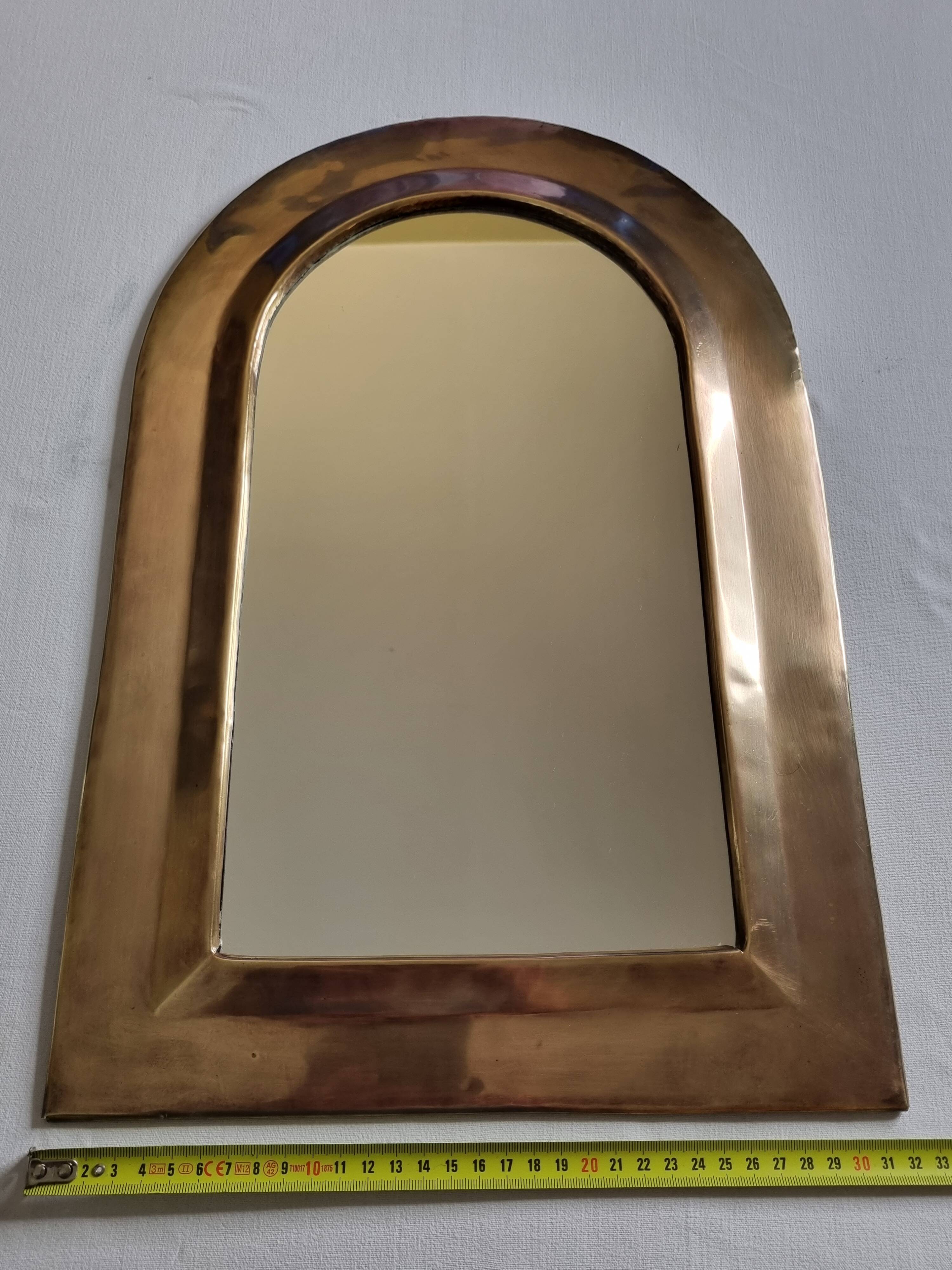 Original vintage Moroccan brass mirror, arch shape, 48 x 32 cm