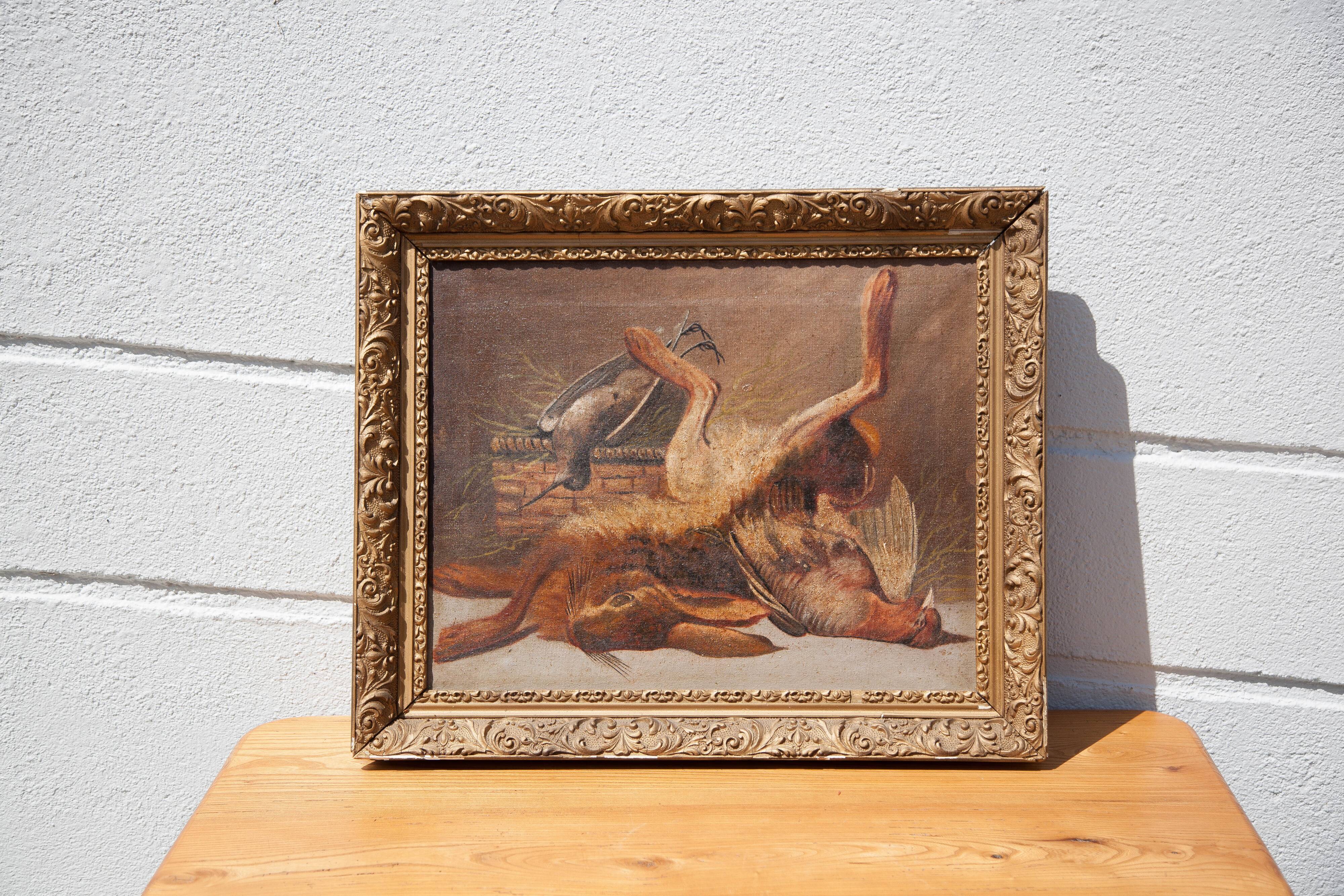 Still life game painting, framed painting, old painting