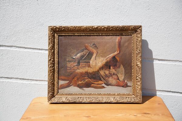Peinture nature morte gibier, peinture encadrée, peinture ancienne