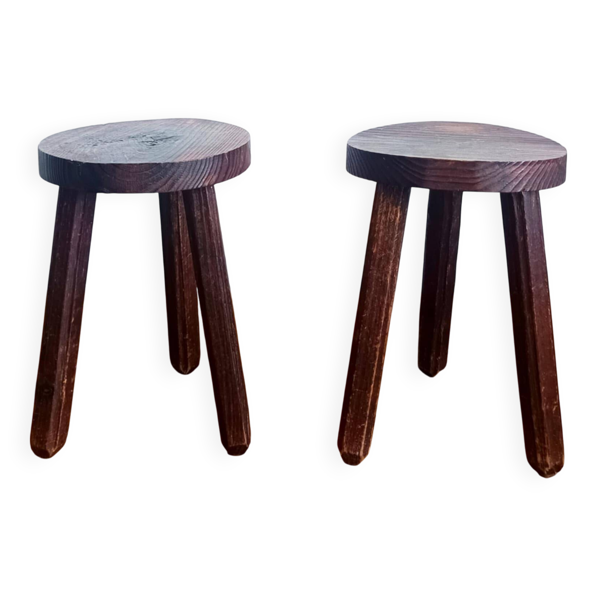 Pair of brutalist tripod stools