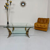 Table basse en verre et pied laiton massif design italien années 60