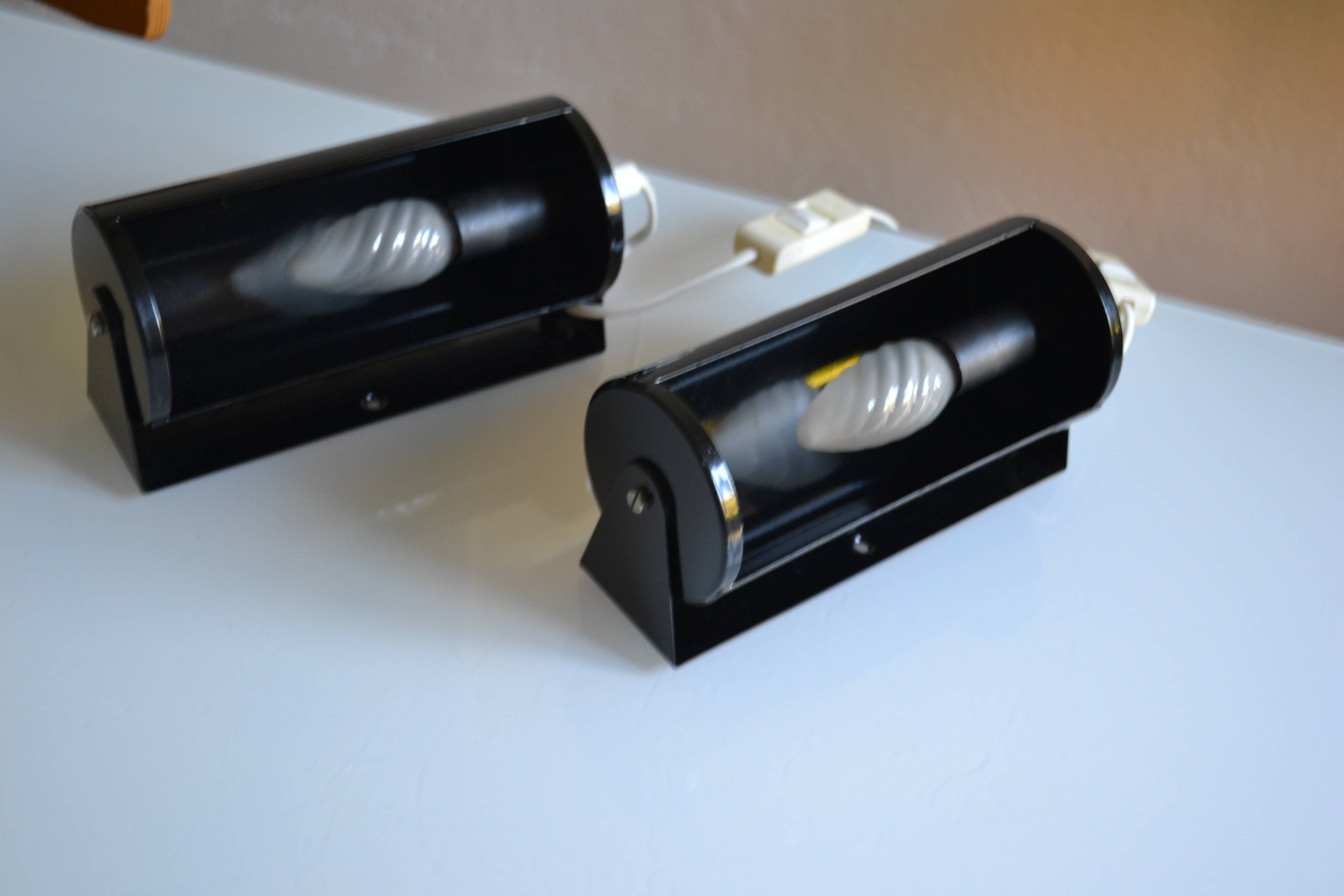 Pair of vintage Ikea 1980s Typ V 413 black wall lamps