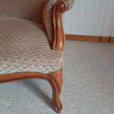 2-seater Louis XV style sofa - arched legs - Art Deco patterned velvet fabric - Beige