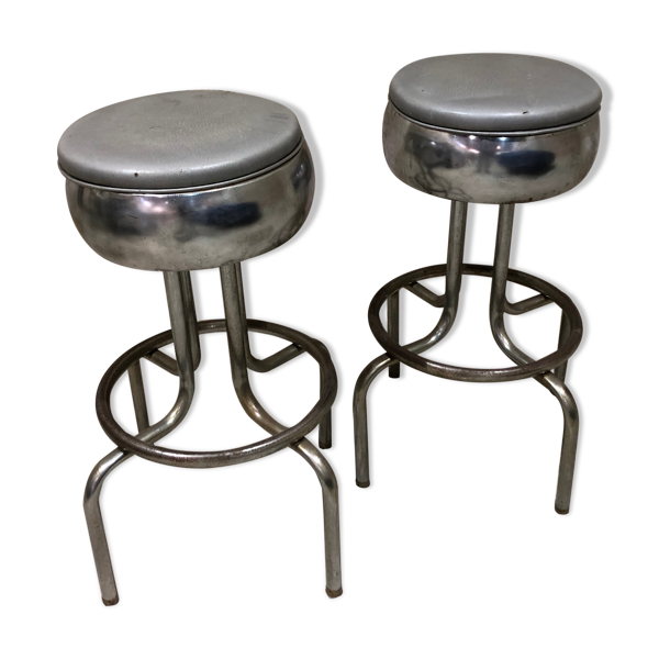 Paire de tabourets de bar en métal chromé — Beyit