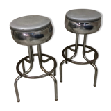 Pair of chrome metal bar stools
