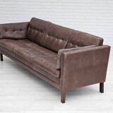 Années 1970, canapé classique danois 3 places, cuir marron d'origine.