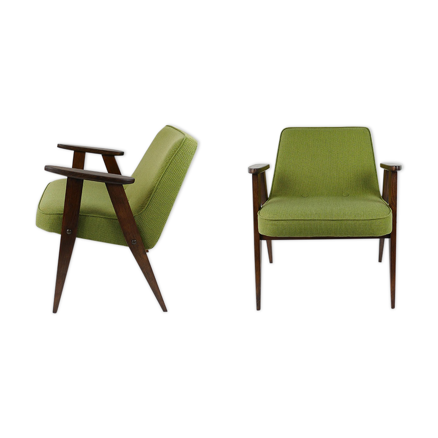 Pair Of Vintage Danish Style Green Armchair 60'S