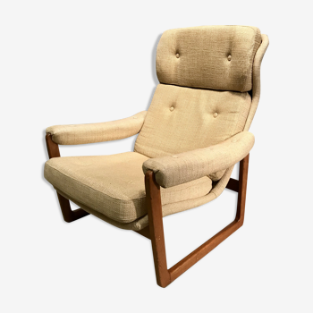 Scandinavian vintage armchair Linen upholstery '70s