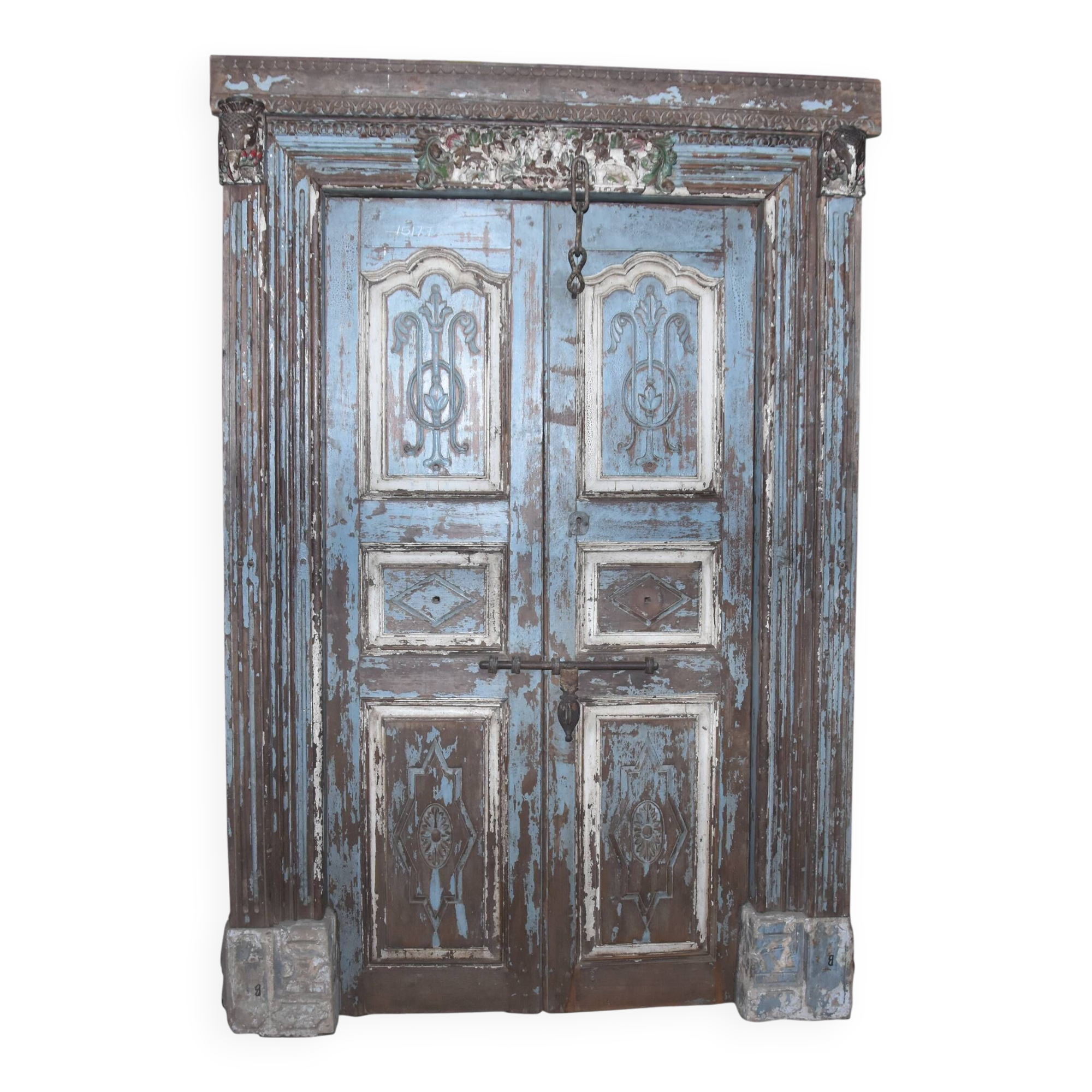 Old Indian door in old teak, original piece and patina