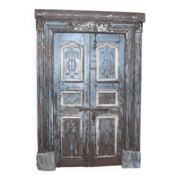 Ancienne porte indienne en vieux teck pièce et patine d'origine