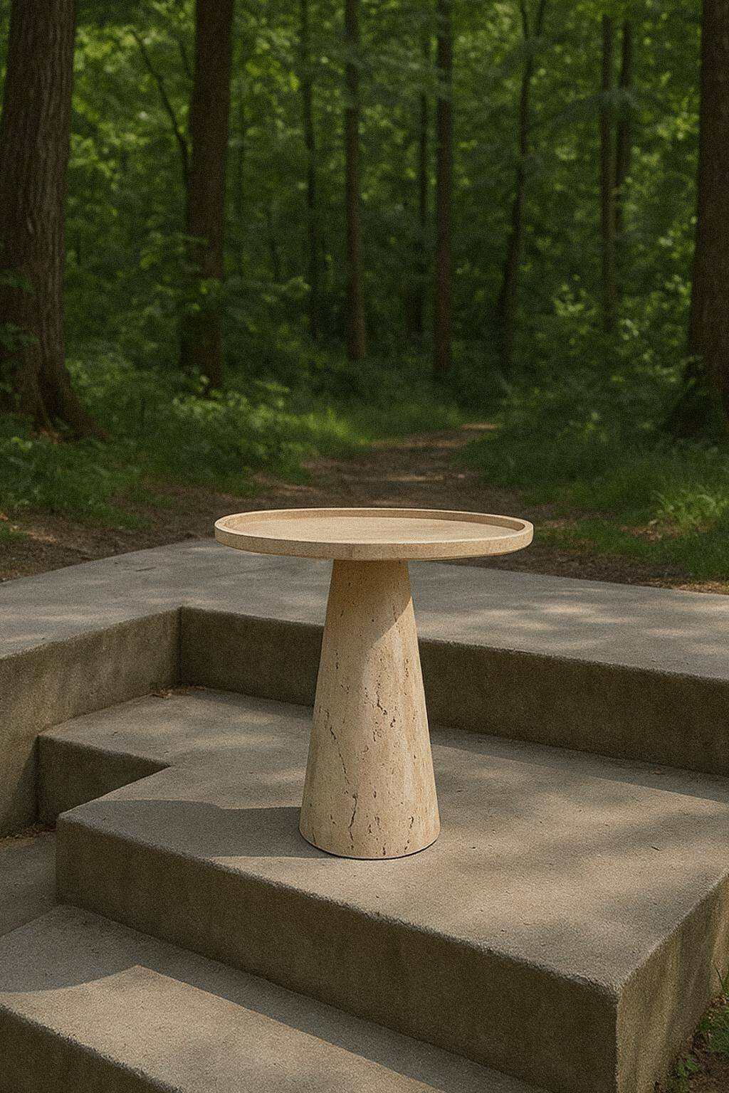 Pedestal cone side table in travertine