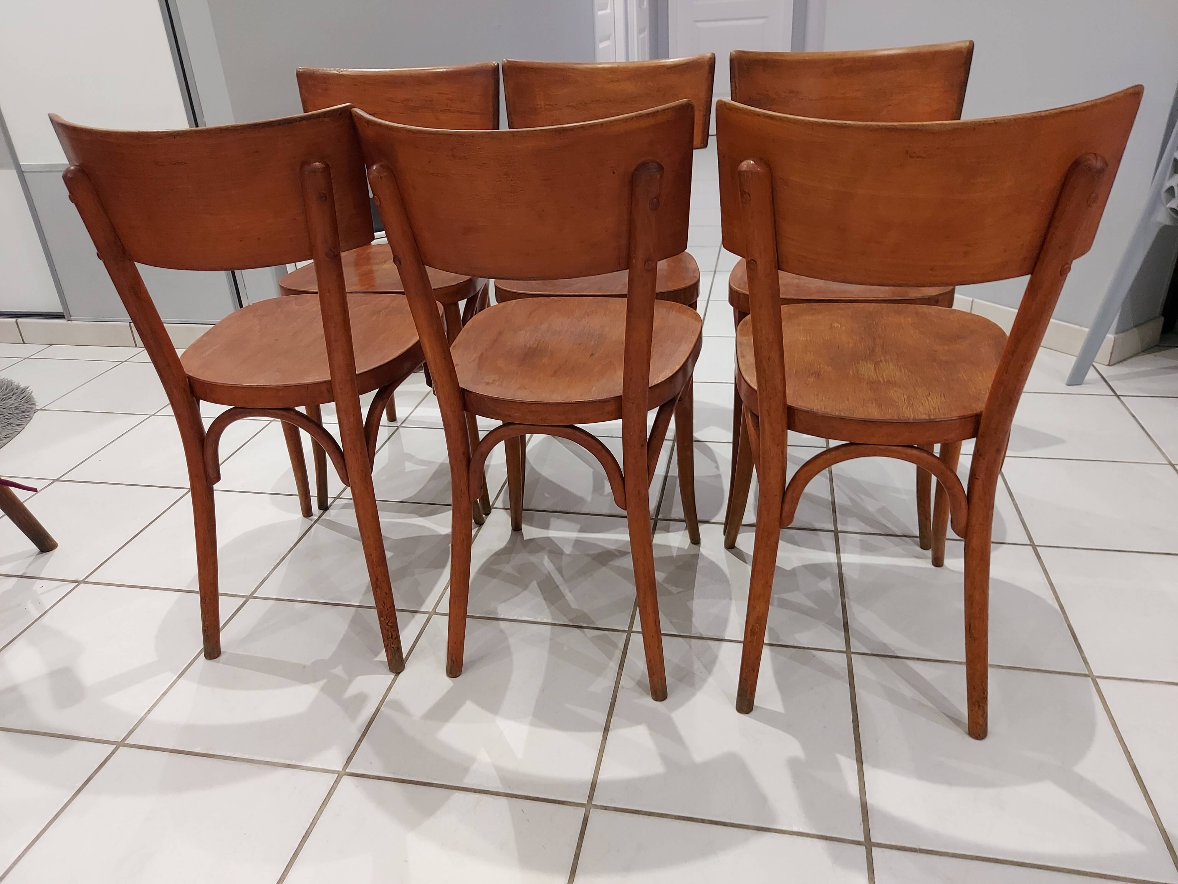 Suite of 6 chairs by bistrot baumann in the 1950s