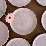 Set of 8 signed pink ceramic dessert plates - Artisan tableware