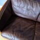 Stouby brown leather & cherry wood 3 seat sofa 1970s