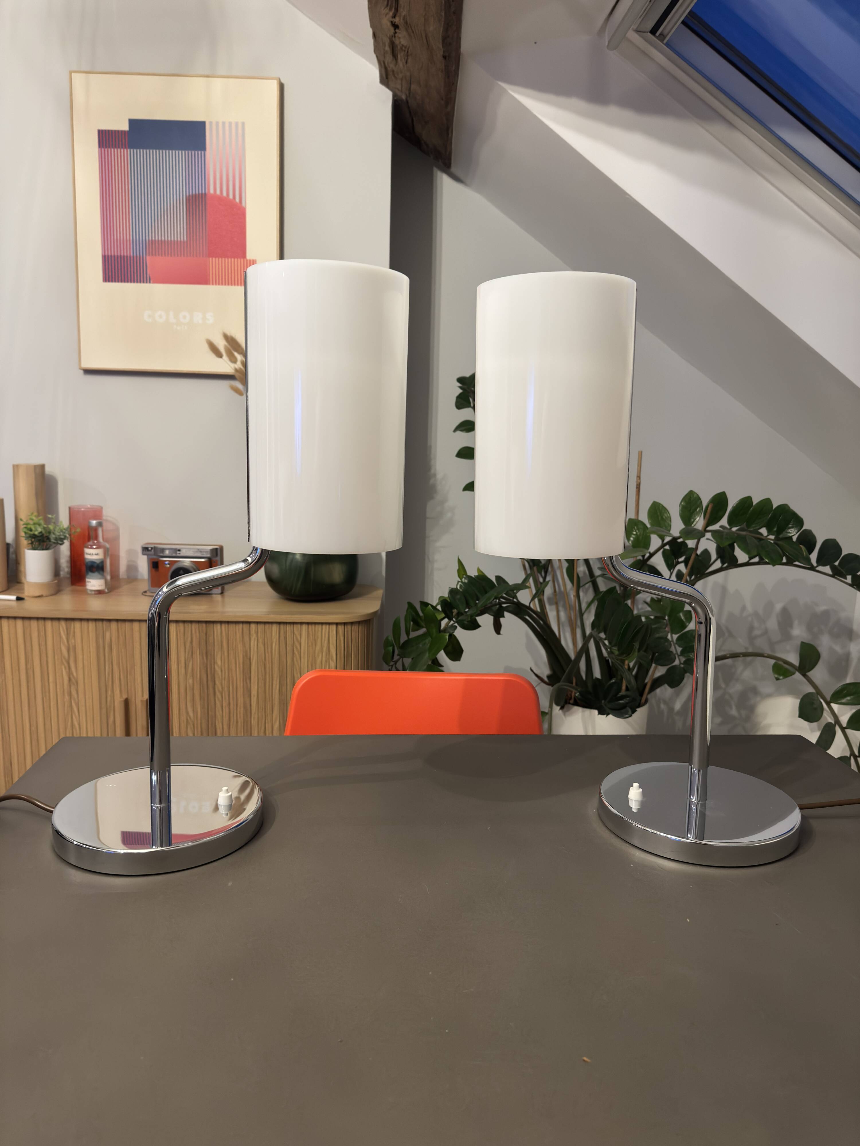Pair of vintage chrome design lamps – MOOS Switzerland – Italian style