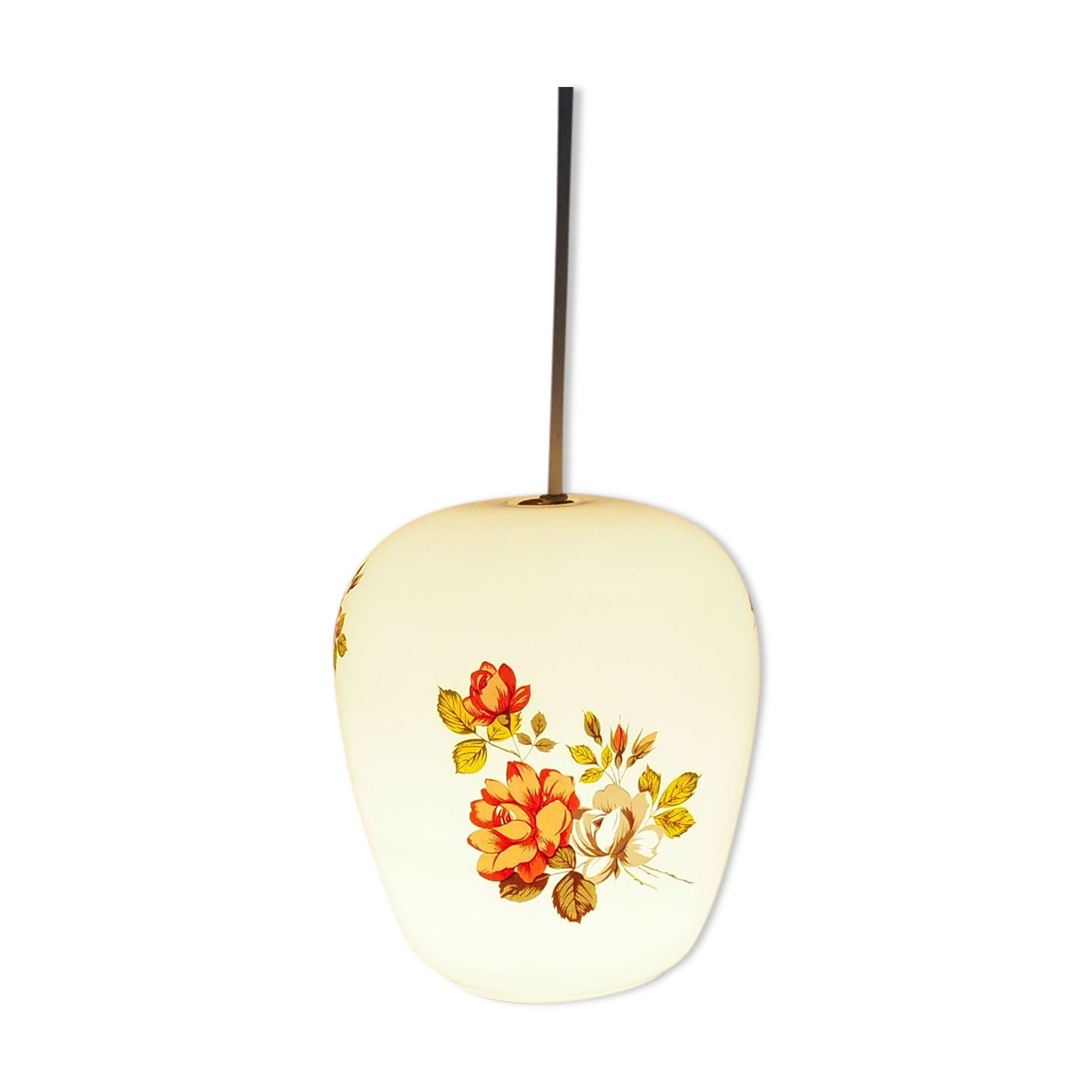 White opaline pendant lamp bouquets of roses from the 1970s.