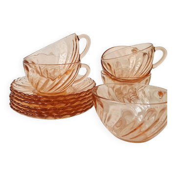 Set of 6 Coffee Cups & Saucers "Rosaline" '70s - Arcoroc France