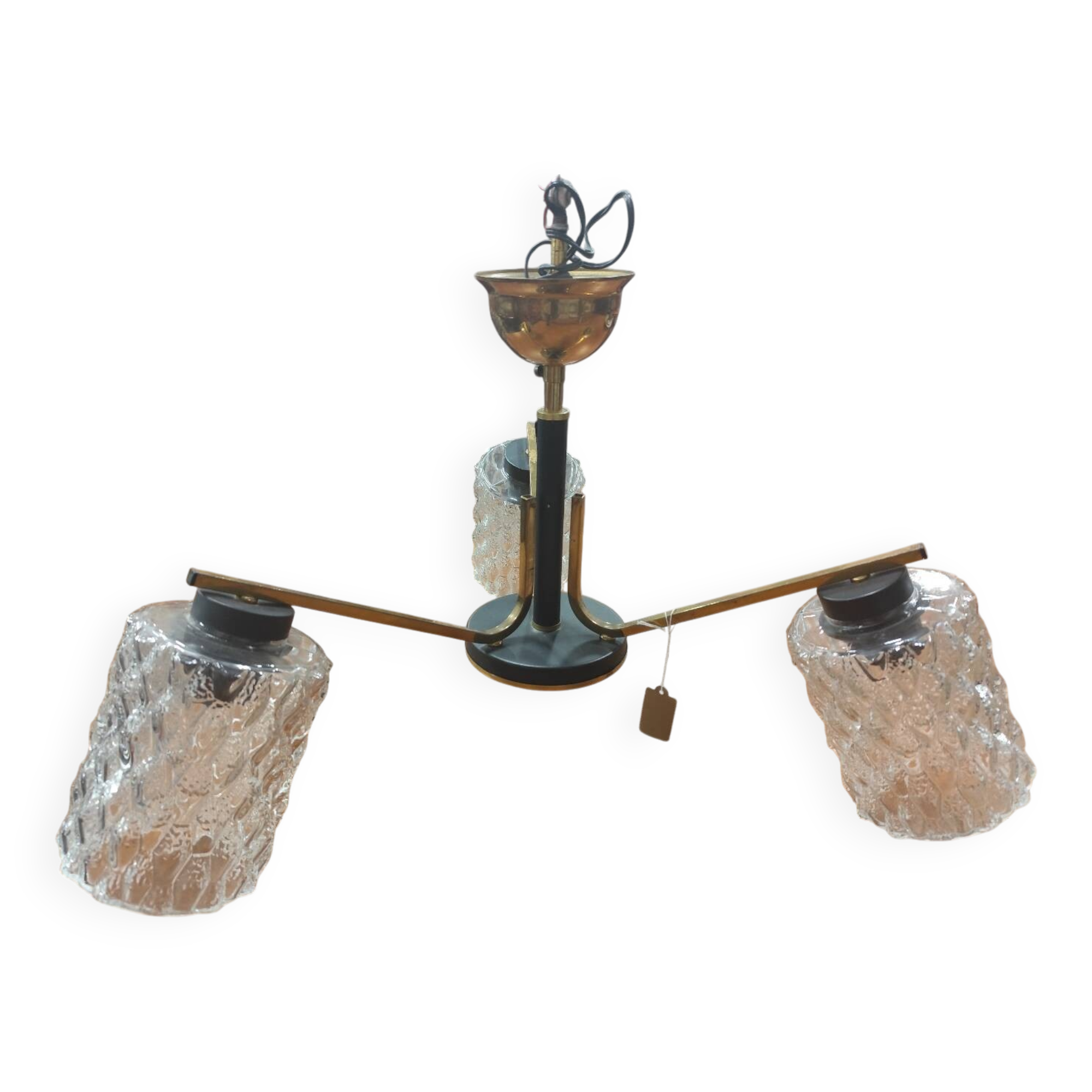 Vintage 70s chandelier with 3 clear glass globes