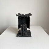 Vintage Brutalist Heavy Sculpture Wrought Iron Candle Holder