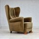 1960s, Danish highback relax armchair, green furniture velour.