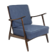 Fauteuil scandinave 1960 tissu bleu foncé effet chevron retapissé