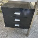 Vintage desk in smoked glass and brushed steel. 1970. Suspended box