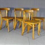 Série de 4 chaises Thonet Art déco bistrot blondes 1930
