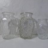 3 vintage molded glass bulbous vases 50s