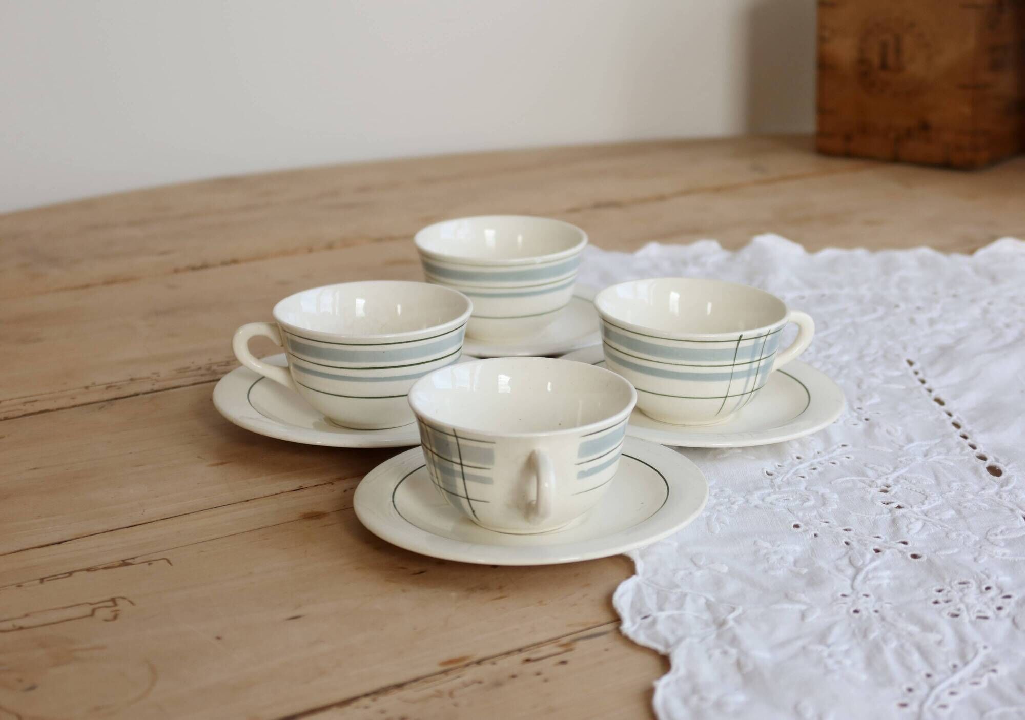 Vintage ceramic coffee cups Salins geometric pattern