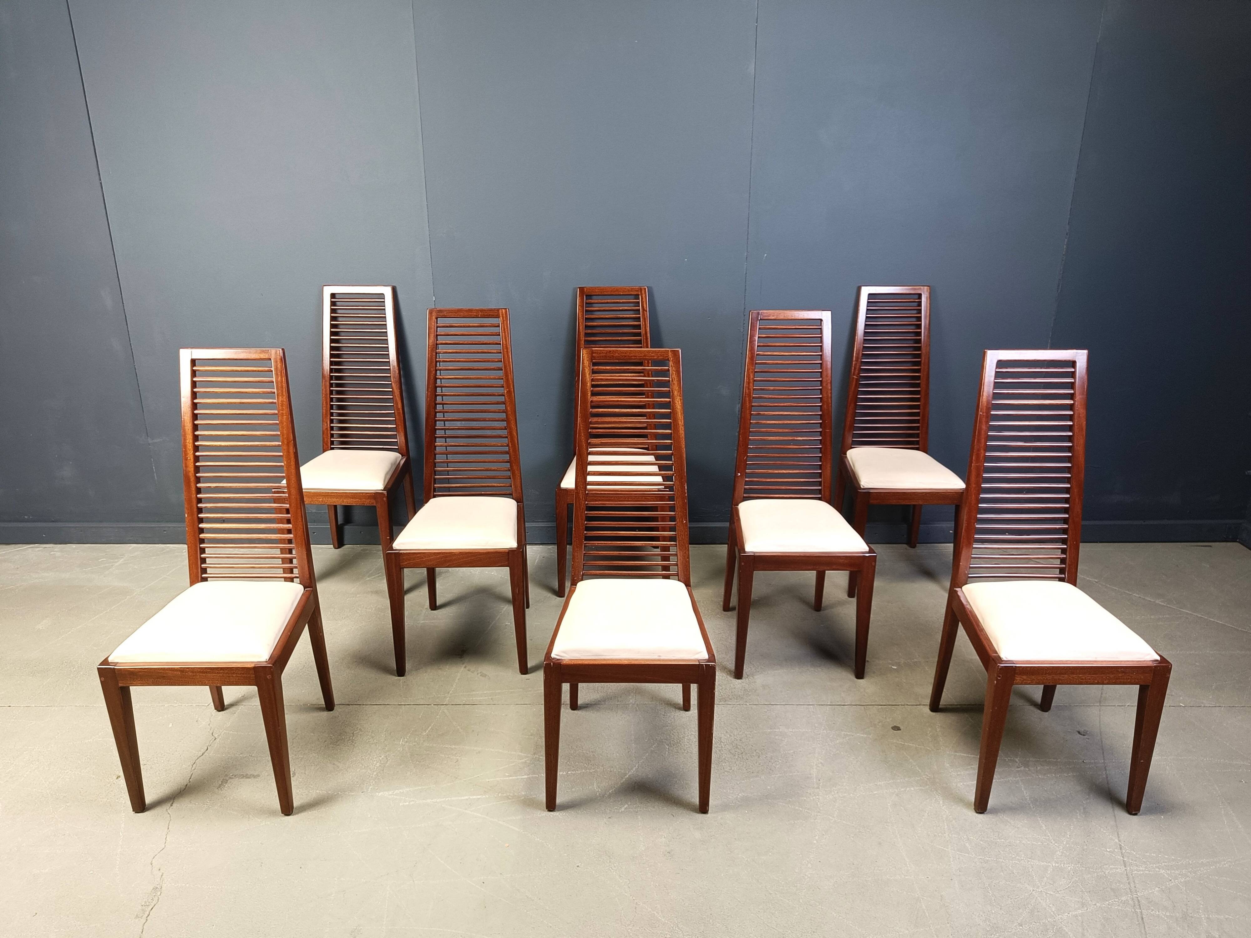 Set of 8 Italian high back dining chairs, 1980s