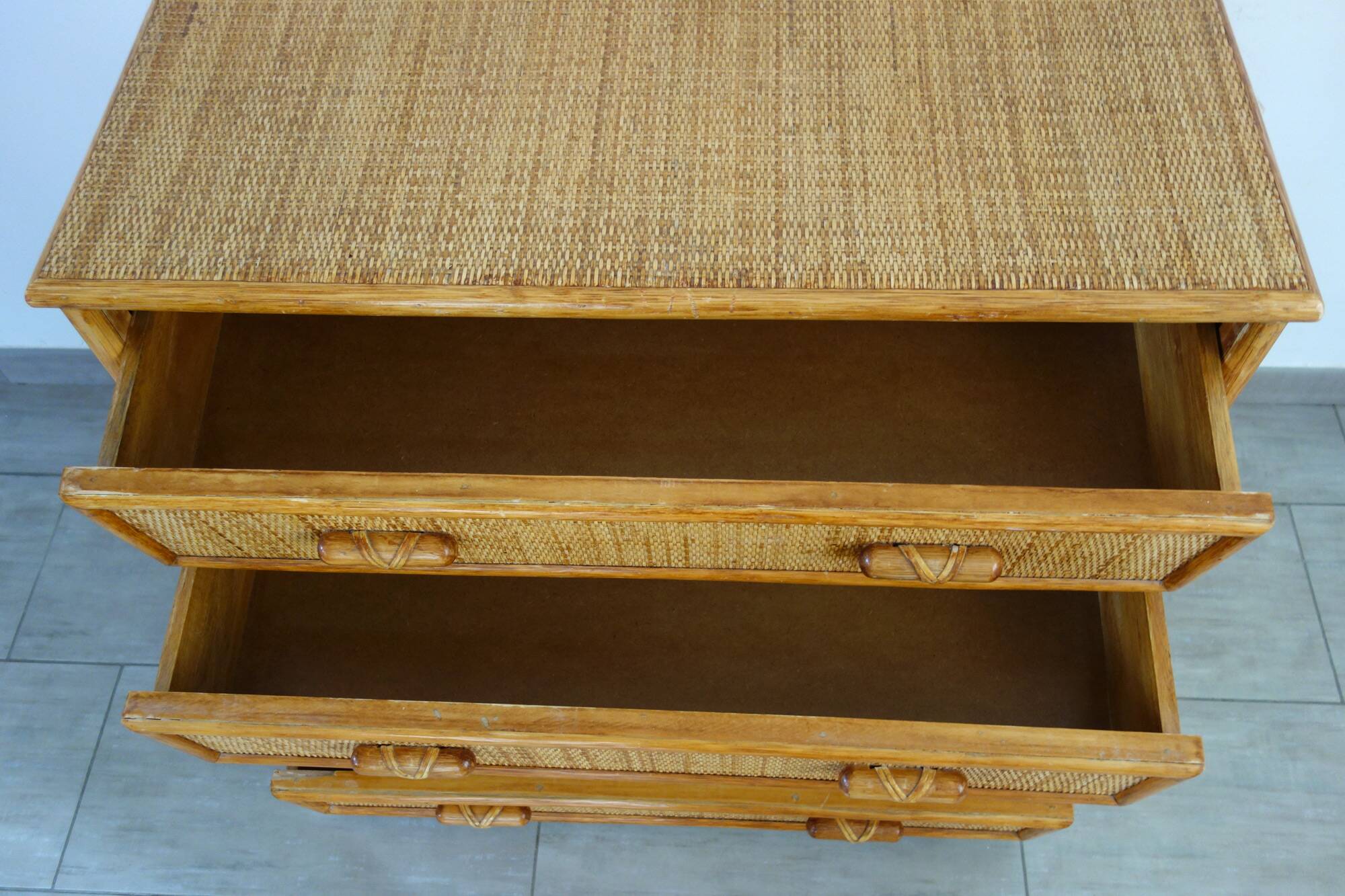 Vintage rattan chest of drawers