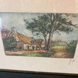 Colored etching in original Maison Bretonne frame