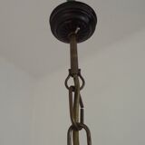 French Mid Century Bronze Effect Metal Double Billiard Light Glass Shades