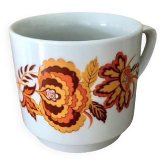 Beautiful Italian porcelain cup retro orange print